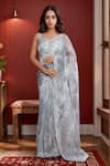 Buy_Samyukta Singhania_Grey Die Tissue Hand Embroidered Floral Sequins Saree With Running Blouse _at_Aza_Fashions