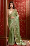 Buy_Samyukta Singhania_Green Zimmy Choo Hand Embroidered Stones Work Saree With Running Blouse _at_Aza_Fashions