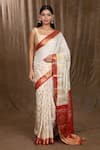 Shop_Samyukta Singhania_White Satin Silk Woven Floral And Zari Pattern Saree With Running Blouse 