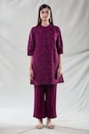 Buy_Samyukta Singhania_Purple Viscose Embroidery Phool Mandarin Collar Kiaa Kurta With Pant 