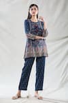 Buy_Naintara Bajaj_Blue Muslin Tassels Round Neck Short Tunic And Pant Set 