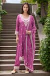 Buy_Samyukta Singhania_Purple Kurta Dola Silk Embroidery Floral Round Neck Pant Set _at_Aza_Fashions