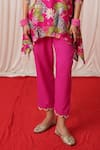 Buy_Chrkha_Pink Chanderi Silk Printed Floral Bird V Neck Embroidered Kurta And Pant Set _Online_at_Aza_Fashions