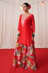 Shop_Chrkha_Red Chanderi Silk Printed Floral Sequin And Pearl Embroidered Kurta Sharara Set _Online_at_Aza_Fashions