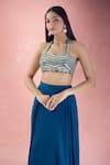 Shop_The Pink Penguin by Charmy_Blue Chinon Embroidery Beads Metallic Halter Neck Choli With Lehenga For Kids_Online_at_Aza_Fashions