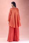 The Pink Penguin by Charmy_Red Silk Embroidery Chand Asymmetric Kurta And Palazzo Set For Kids_Online_at_Aza_Fashions