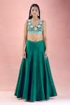 The Pink Penguin by Charmy_Green Georgette Embroidery Mirror V-neck Bandhani Choli With Kalidar Lehenga _at_Aza_Fashions