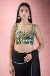 Buy_The Pink Penguin by Charmy_Black Crepe Embroidery Mirror Sweetheart Pant Saree With Blouse _Online_at_Aza_Fashions