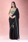 Shop_The Pink Penguin by Charmy_Black Crepe Embroidery Mirror Sweetheart Pant Saree With Blouse _Online_at_Aza_Fashions