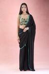 Buy_The Pink Penguin by Charmy_Black Crepe Embroidery Mirror Sweetheart Pant Saree With Blouse 