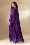 Ranian_Purple Silk Satin Embroidery Bead V Neck Patch Work Gathered Front Kaftan _Online_at_Aza_Fashions