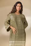 Buy_Ranian_Green Silk Satin Embroidery Badla Round Neck Stripe Kaftan _Online_at_Aza_Fashions