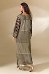 Ranian_Brown Silk Embroidery Badla Round Neck Striped Vine Kaftan _Online_at_Aza_Fashions