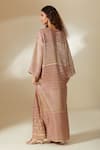 Ranian_Pink Silk Embroidery Badla Round Neck Striped Vine Side Slit Kaftan _Online_at_Aza_Fashions