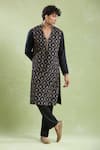 Buy_Arihant Rai Sinha_Black Kurta Viscose Silk Embroidery Geometric Jaal With Pant _at_Aza_Fashions