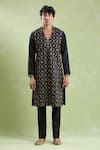 Buy_Arihant Rai Sinha_Black Kurta Viscose Silk Embroidery Geometric Jaal With Pant _Online_at_Aza_Fashions