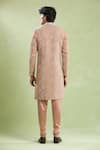 Shop_Aryavir Malhotra_Peach Sherwani Cotton Satin Embroidery Floral Hand With Pyjama _at_Aza_Fashions