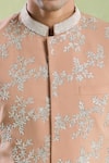 Aryavir Malhotra_Peach Sherwani Cotton Satin Embroidery Floral Hand With Pyjama _Online_at_Aza_Fashions