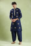 Buy_Arihant Rai Sinha_Blue Silk Embroidery Crescent Moon Butti Kurta With Salwar _at_Aza_Fashions