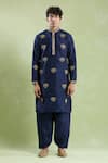 Buy_Arihant Rai Sinha_Blue Silk Embroidery Crescent Moon Butti Kurta With Salwar _Online_at_Aza_Fashions