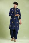 Shop_Arihant Rai Sinha_Blue Silk Embroidery Crescent Moon Butti Kurta With Salwar _Online_at_Aza_Fashions