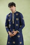 Arihant Rai Sinha_Blue Silk Embroidery Crescent Moon Butti Kurta With Salwar _at_Aza_Fashions
