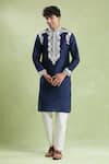 Buy_Arihant Rai Sinha_Blue Silk Embroidery Floret Kurta With Pyjama _at_Aza_Fashions