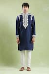 Buy_Arihant Rai Sinha_Blue Silk Embroidery Floret Kurta With Pyjama _Online_at_Aza_Fashions