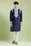 Shop_Arihant Rai Sinha_Blue Silk Embroidery Floret Kurta With Pyjama _Online_at_Aza_Fashions