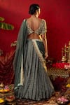 Shop_Pooja Bagaria_Green Natural Satin Linen Embroidered Sequin Vine Ajrakh Print Lehenga Set _at_Aza_Fashions