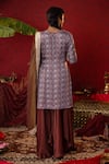 Shop_Pooja Bagaria_Blue Natural Satin Linen Printed Gota Notched Jaal Ajrakh Kurta Flared Pant Set _at_Aza_Fashions