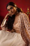 Pooja Bagaria_White Natural Linen Embroidered Sequin Blazer Solid Lehenga Ajrakh Print Set _at_Aza_Fashions