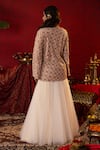 Shop_Pooja Bagaria_White Natural Linen Embroidered Sequin Blazer Solid Lehenga Ajrakh Print Set _at_Aza_Fashions