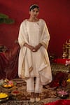 Pooja Bagaria_White Natural Tissue Embroidered Zari Round Butti Kurta Pant Set _Online_at_Aza_Fashions