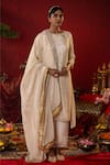 Buy_Pooja Bagaria_White Natural Tissue Embroidered Zari Round Butti Kurta Pant Set _at_Aza_Fashions