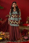 Pooja Bagaria_Green Natural Tissue Printed Ajrakh Shirt Geometric Kurta With Draped Pant _Online_at_Aza_Fashions