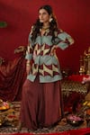 Buy_Pooja Bagaria_Green Natural Tissue Printed Ajrakh Shirt Geometric Kurta With Draped Pant _at_Aza_Fashions