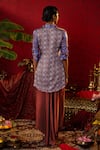 Shop_Pooja Bagaria_Blue Natural Tissue Printed Ajrakh Shirt Collar Kurta With Draped Pant _at_Aza_Fashions