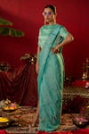 Pooja Bagaria_Blue Natural Tissue Embellished Metallic Pre-stitched Saree With Striped Blouse _Online_at_Aza_Fashions