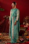 Buy_Pooja Bagaria_Blue Natural Tissue Embellished Metallic Pre-stitched Saree Gota Jacket Set _Online_at_Aza_Fashions