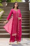 Buy_Samyukta Singhania_Pink Kurta Dola Silk Woven Floral Round Neck Jacquard Panel Work Pant Set _at_Aza_Fashions