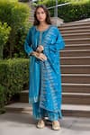 Buy_Samyukta Singhania_Blue Kurta Dola Silk Woven Floral Jacquard Panel Pattern Straight Palazzo Set _at_Aza_Fashions