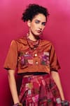 Buy_Capisvirleo_Orange Silk Patchwork Collared Althea Pocket Shirt _at_Aza_Fashions