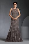 Buy_Chaashni by Maansi and Ketan_Grey Net Embroidered Cut Dana Round Bead Fishcut Gown _at_Aza_Fashions