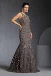 Buy_Chaashni by Maansi and Ketan_Grey Net Embroidered Cut Dana Round Bead Fishcut Gown _Online_at_Aza_Fashions