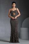 Buy_Chaashni by Maansi and Ketan_Grey Net Embroidered Sequin Leaf Backless Gown _at_Aza_Fashions