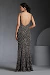 Shop_Chaashni by Maansi and Ketan_Grey Net Embroidered Sequin Leaf Backless Gown _at_Aza_Fashions