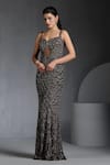 Buy_Chaashni by Maansi and Ketan_Grey Net Embroidered Sequin Leaf Backless Gown _Online_at_Aza_Fashions