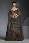 Buy_Chaashni by Maansi and Ketan_Green Net Embroidered Nalki Gown Sweetheart Bead Fishcut With Cape _at_Aza_Fashions