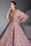 Buy_Chaashni by Maansi and Ketan_Pink Net Embroidered Nalki Gown V Neck Swarovski With Cape _Online_at_Aza_Fashions